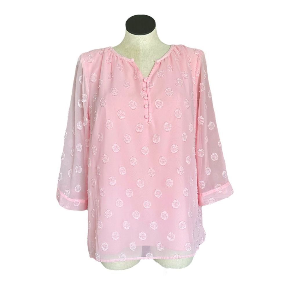 Isaac Mizrahi Live! Women’s Pink Embroidered Polka Dot‎ Lined Blouse Size XL
